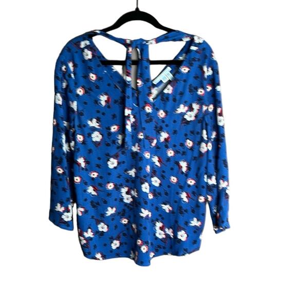 Draper James Blue Floral Flowy Blouse Tied Neckline Size 4 - Picture 1 of 9